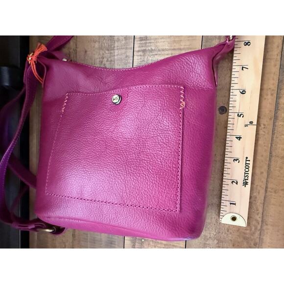 White Stuff Crossbody Bag Womens Mini Dark Purple Mini Fern Pebbled Leather - Picture 13 of 14